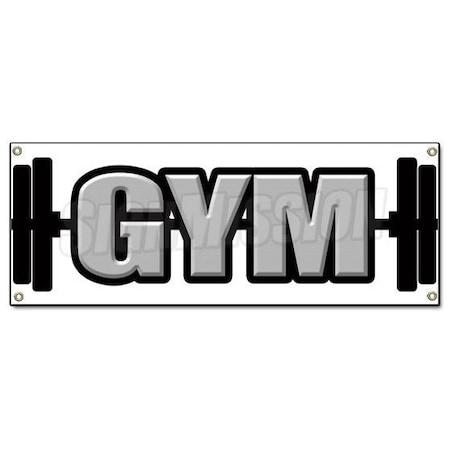 GYM BANNER SIGN Gymnasium Workout Health Club Exercise Elliptical Free Weights